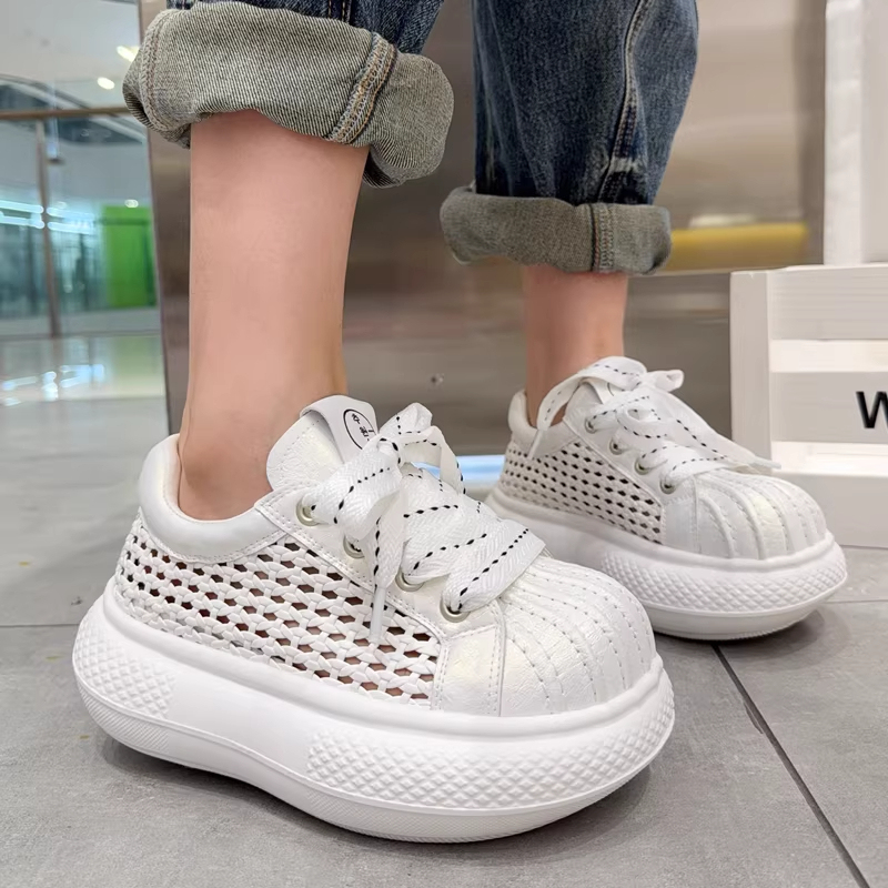 Shell Weave Hollow-Out 6cm Platform Loafers 2026 Summer New Versatile Thick-Soled Height-Increasing Breathable Casual Shoes