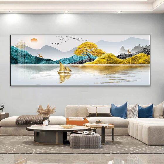 现代简约客厅装饰画轻奢大气山水画寓意好沙发背景墙画办公室挂画