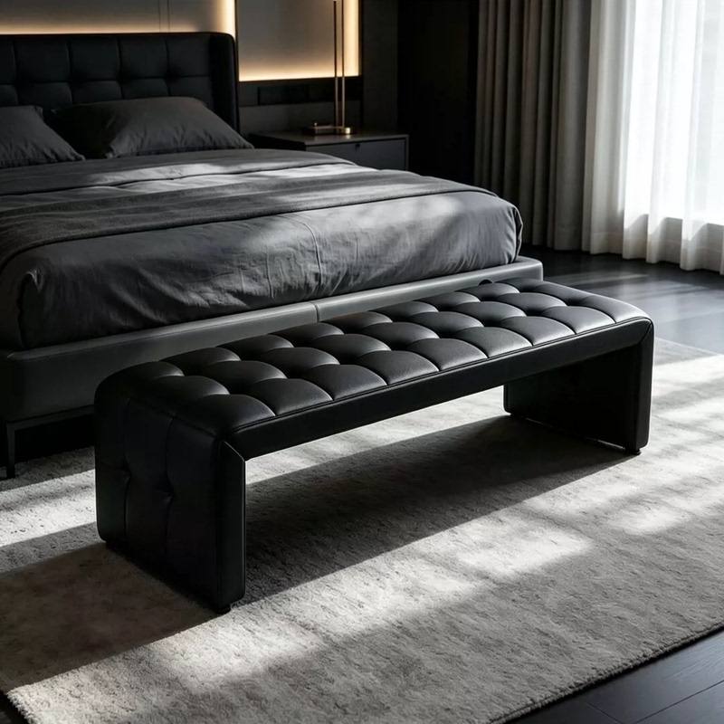 Modern Minimalist Bedroom End-Of-Bed Bench, Trendy Long Bench, Living Room Entryway Sofa Bench, Simple and Luxurious Leather Shoe-Changing Bench
