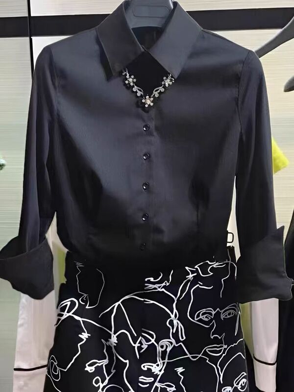 Amash Women's Clothing 2026 Spring/Summer Collection: Designer-Inspired, Niche, Waist-Cinching, Black Professional Long-Sleeve Shirt for Women