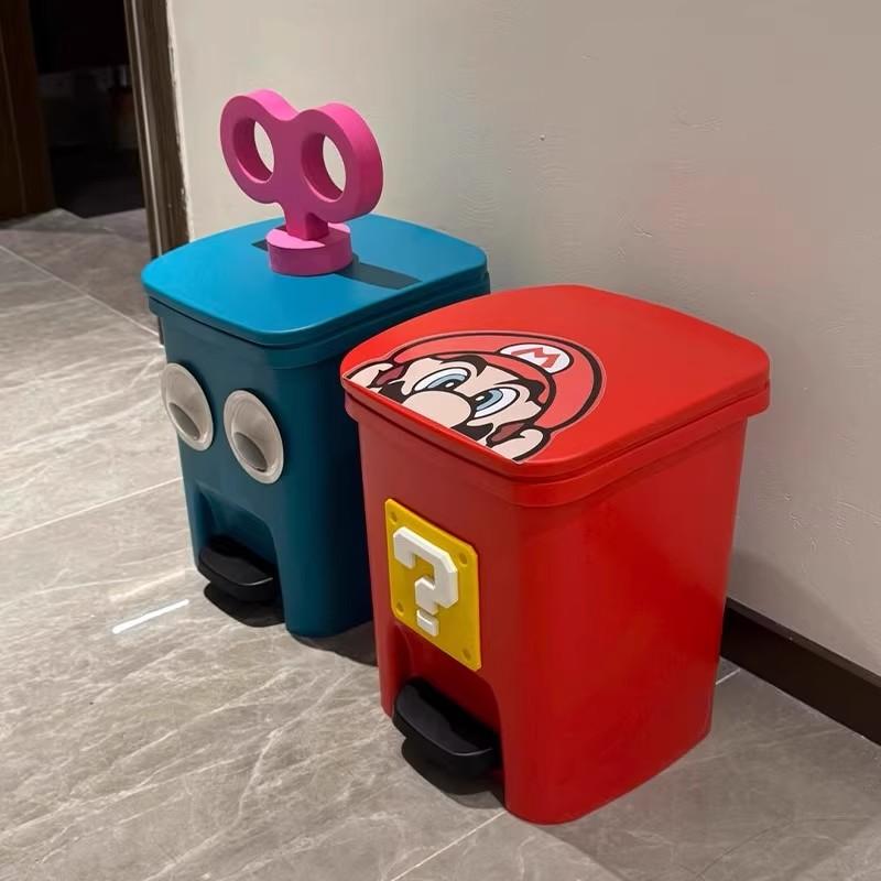 Japanese Selection of Cute Mario Trash Cans for Living Room, Home, Bedroom, High Aesthetic Appeal, Large Size, Foot Pedal, Bathroom, Kitchen