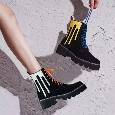 European station rough heels Martin boots female muffins thick soled short boots Mandarin duck color boots tide British locomotive boots autumn and winter