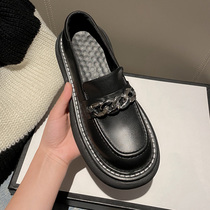 Leather muffin thick soled small leather shoes womens spring new chain single shoes British style Big Head shoes a pedal loafer shoes