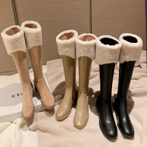 Lamb fur leather boots women winter plus velvet boots thick legs fat mm big tube womens boots high snow boots cotton boots