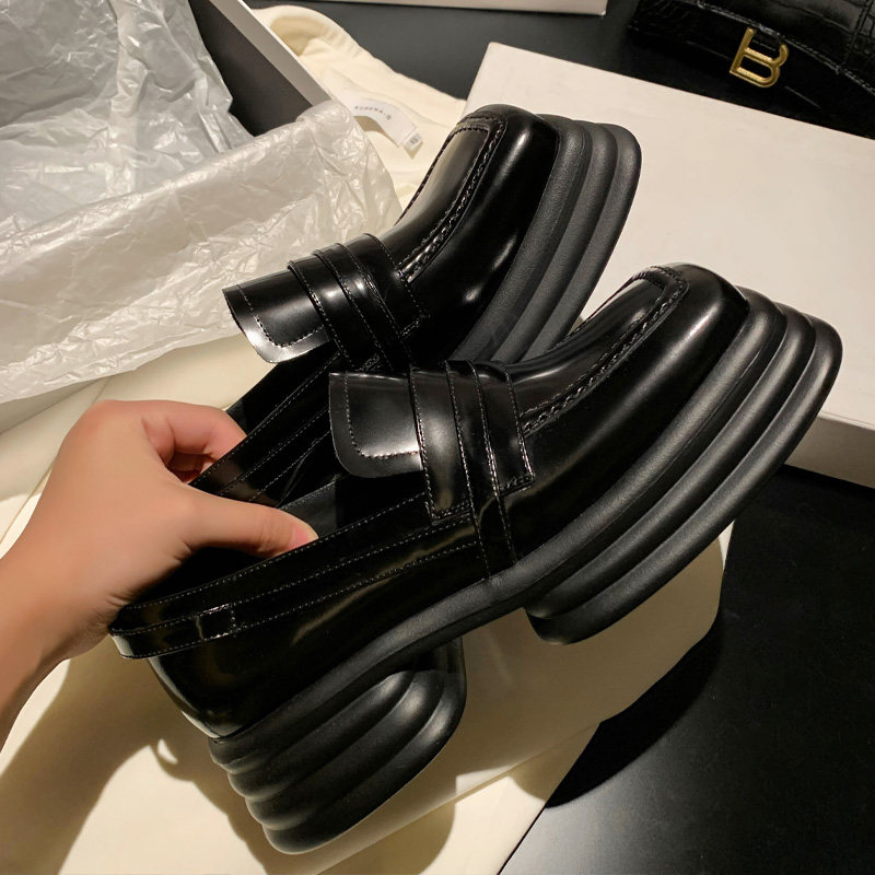 Leather pine thick pine Lefu shoes female English wind small leather shoes day JK square head single shoes soft soles increase lazy shoes