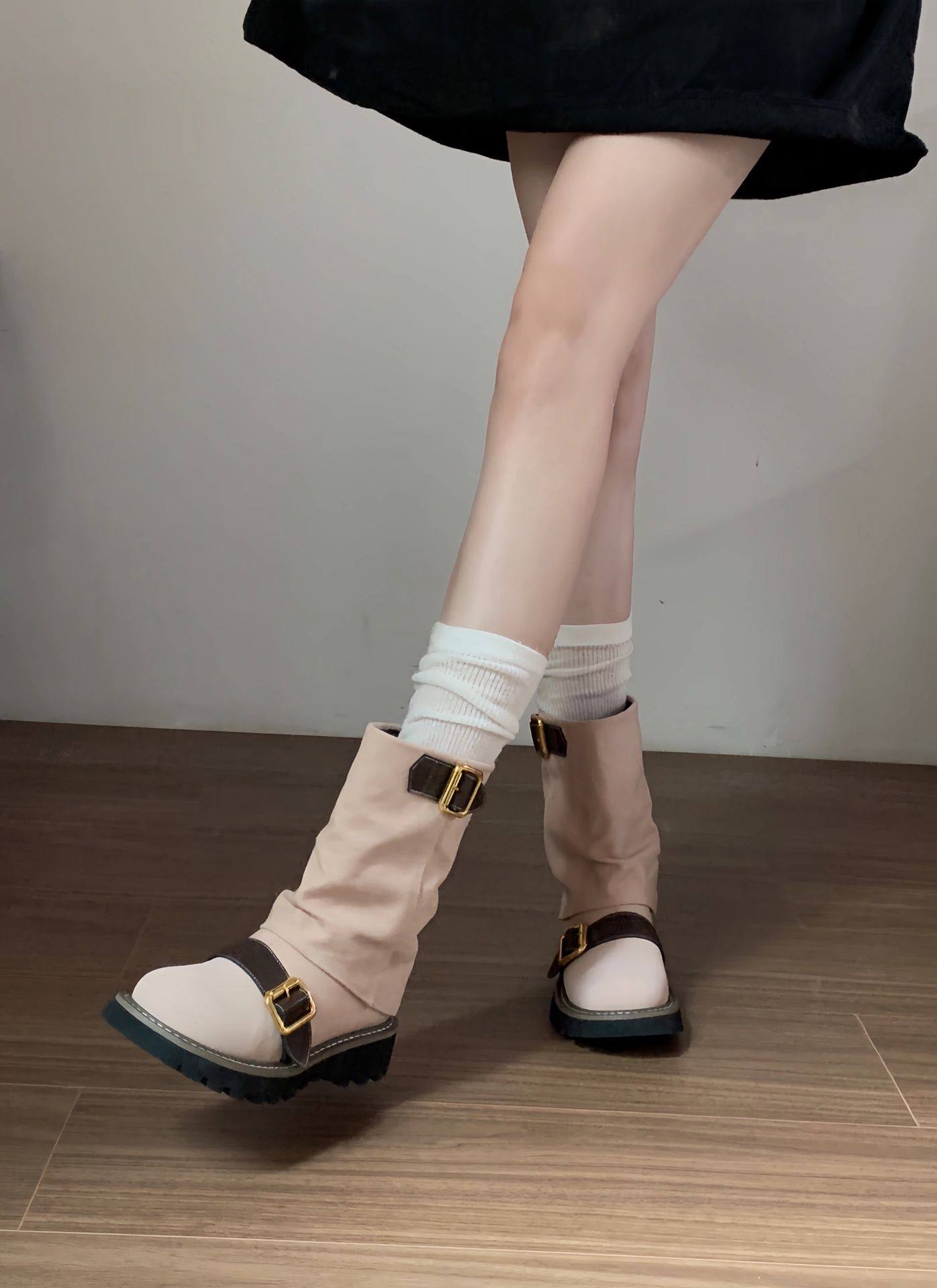 Sweet and spicy girl-like pink brown pants cylinder boots American again-Taobao