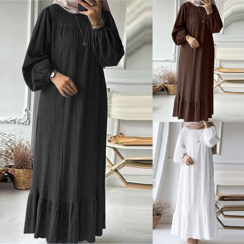 H716 Women's Robe Spring and Autumn New Fashion Long-Sleeved Retro Long Dress Solid Color Ruffled Hem Dress H716 Women's Robe Spring and Autumn New Fashion Long-Sleeved Retro Long Dress Solid Color Ruffled Hem Dress