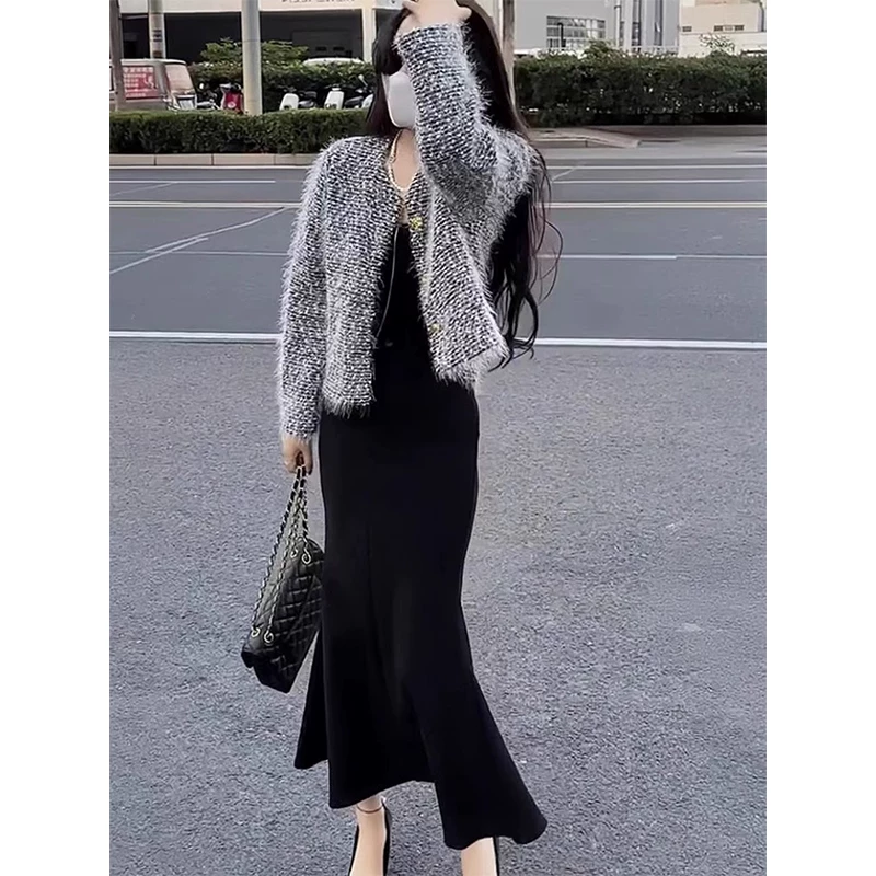 Европейская мода, маленький стильные Tweed жакет для женщин весна 2025, однобортный, изысканный меховой топ, трендовый