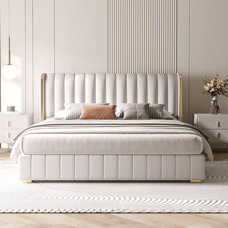 Nordic Modern Style Light Luxury Fabric Bed New Simple Style Master Bedroom 1.8m Large Bed High Box Storage Solid Wood Wedding Bed