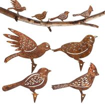 4pcs Rusty Metal Bird Silhouettes Garden Fence Decor Woodpec