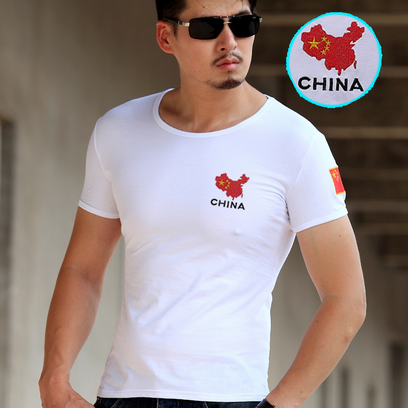 Boutique embroidered special forces T-shirt men's short-sleeved Chinese fitness camouflage uniform national flag T-shirt tight army