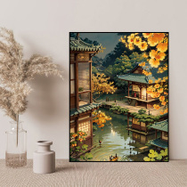 Chinese style digital oil painting diy ancient charm architectural pavilion landscape hand-painted filled color acrylic decorative oil painting