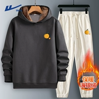 [2 упаковки - плюс бархат] темно-серый (оранжевый логотип на груди h отпечаток) + абрикос (логотип на брюках оранжевый)