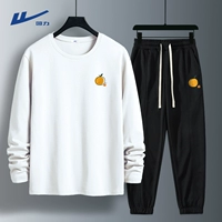 [Длинная футболка] белый (оранжевый логотип на груди h) + черные брюки (оранжевый логотип на брюках h)