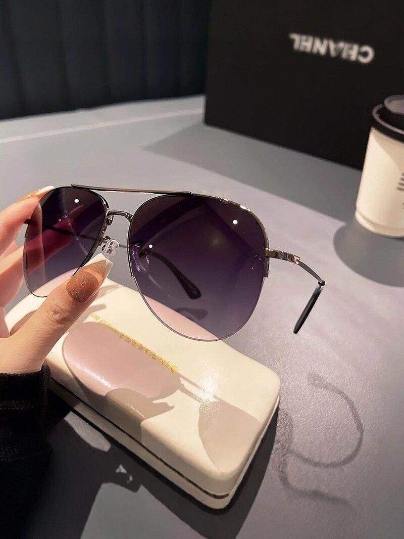 Half-Frame Trendy Aviator Sunglasses for Men, 2025 New Style, Uv Protection, Large Face Sunglasses for Driving