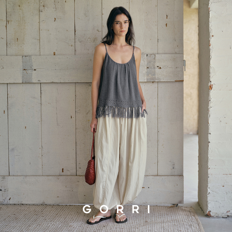 Gorri Loose-Fitting Balloon Pants with Special Embroidery, Hollow-Out Drawstring, Pleated, Drapey, Breathable Summer Long Pants for Women