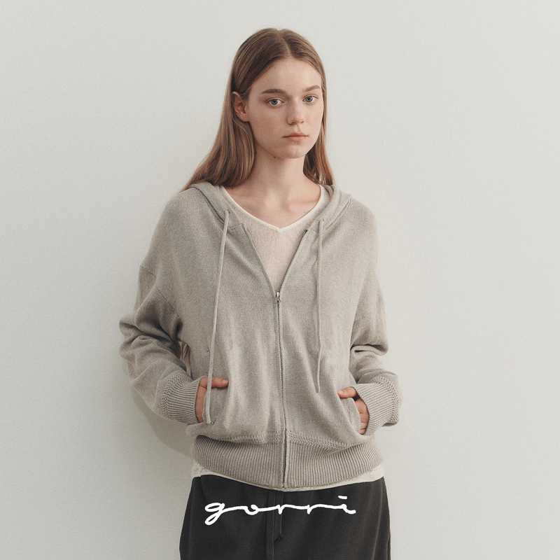 Gorri Linen-Cotton Blend Morandi Knit Sweatshirt Short Hooded Cardigan Zip-Up Hoodie 2026 Autumn