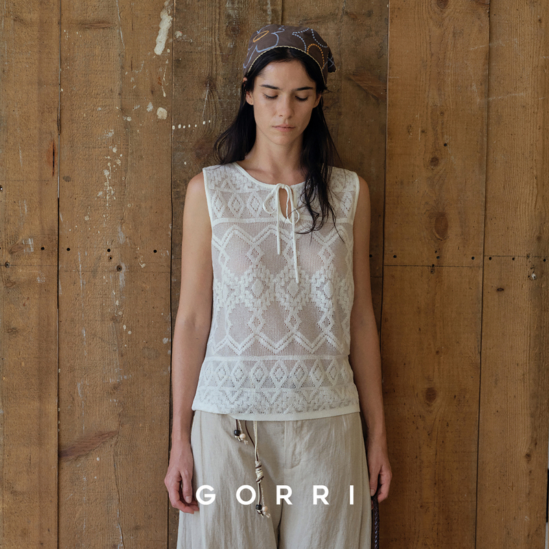 Gorri Reversible Diamond Jacquard Knitted Tie-Up Vest Slightly See-Through Retro Round Neck Pullover Lightweight Vest