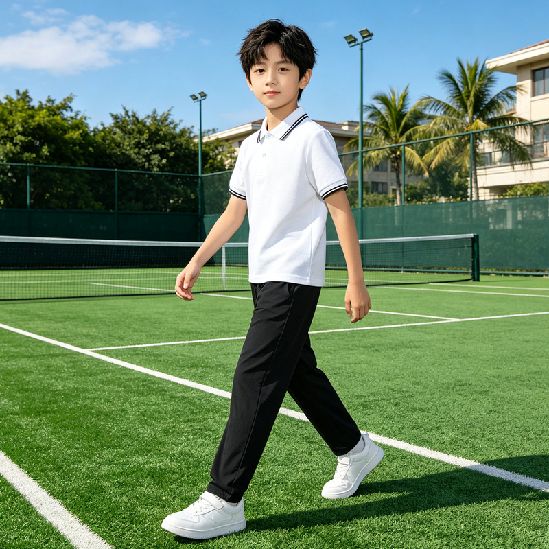 Boys' Pure Cotton Short-Sleeved Polo Shirt, Summer Kidsren's White T-Shirt, School Uniform Suit, Lapel Sports and Leisure Two-Piece Set Boys' Pure Cotton Short-Sleeved Polo Shirt, Summer Kidsren's White T-Shirt, School Uniform Suit, Lapel Sports and Leisure Two-Piece Set