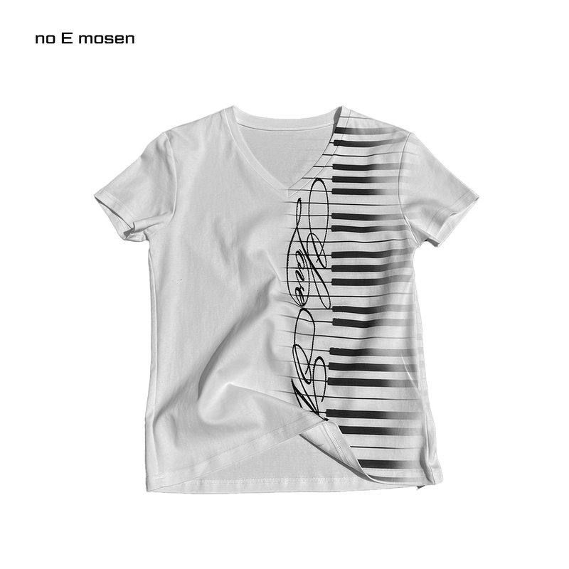 No E Mosen (Noe)'Love Music' Keycap-Style Floral Rhinestone Print Small V-Neck Regular Shoulder Short Sleeves No E Mosen (Noe)'Love Music' Keycap-Style Floral Rhinestone Print Small V-Neck Regular Shoulder Short Sleeves