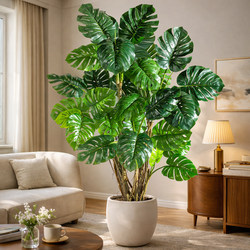 Simulated Monstera Large Floor-Standing Potted Plant for Living Room Indoor High-End Light Luxury Decorative Ornament, Artificial Green Plant Fake Tree