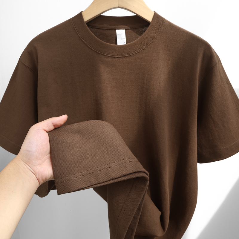 Mocha Coffee Color! American-Style 270g Heavyweight Xinjiang Cotton Solid Color Loose Short-Sleeve T-Shirt Unisex Summer