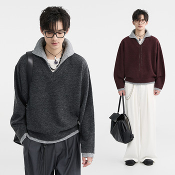 25 spring new style bjze men's high-end contrast lapel design sweater korean style casual pullover sweater 25 spring new style bjze men's high-end contrast lapel design sweater korean style casual pullover sweater
