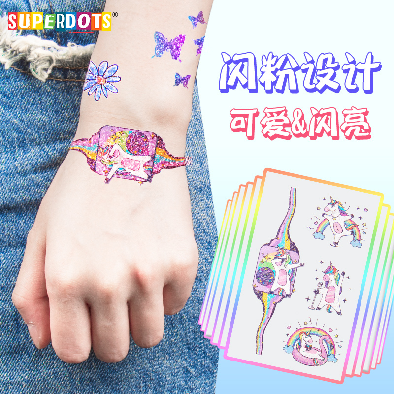 Tattoo Stickers for Kidsren, Washable, Waterproof, Disposable, Cartoon Princess Butterfly Girl Watch Flash Transfer Stickers, Sticky Paper