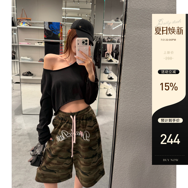Dailydash'Los Angeles' American Retro Camouflage Print Workwear Summer Capri Pants Ab Style