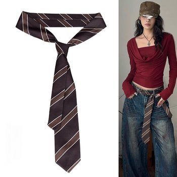 Striped Tie Belt Women's Accessory Vintage Decoration Paired with Jeans Long Silk Scarf Belt Design Niche Belt