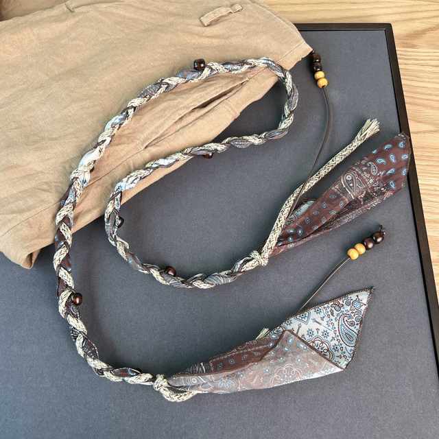 2025 Autumn Bohemian Style Silk Scarf Wax Rope Braided Waist Chain Thin Belt Paired with Floor-Length Pants and Skirt Beaded Waist Rope