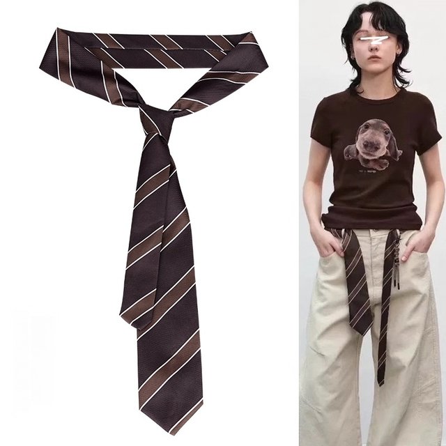 Striped Tie Belt Women's Accessory Vintage Decoration Paired with Jeans Long Silk Scarf Belt Design Niche Belt