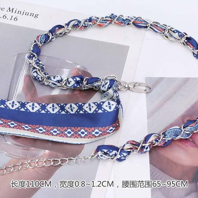Silk scarf belt accessories for women metal chain waist chain ribbon belt braided bohemian ethnic style with jeans