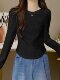 2025 New Style Irregular Hem Slimming Fishbone Top Pure Cotton Regular Shoulder Long Sleeve T-Shirt Women's Versatile Base Shirt