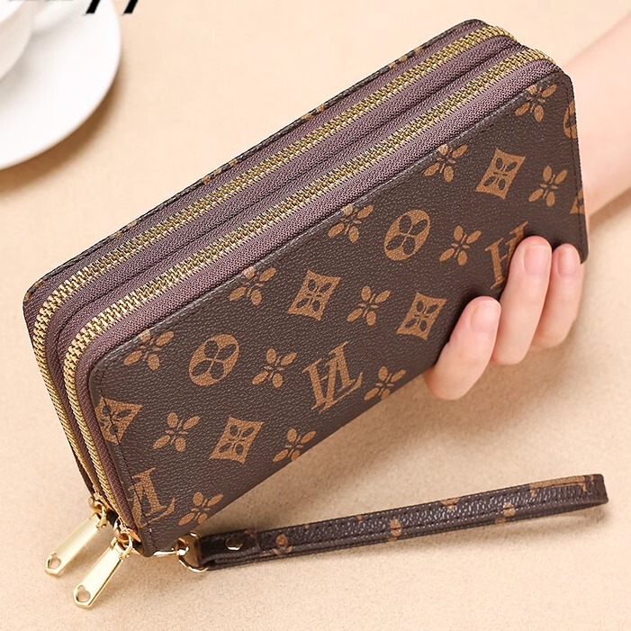 Woodpecker Double-Layer Zipper Long Wallet for Women, New Trendy Fashion, Large Capacity, High-End Feel, Vintage Pattern Coin Purse
