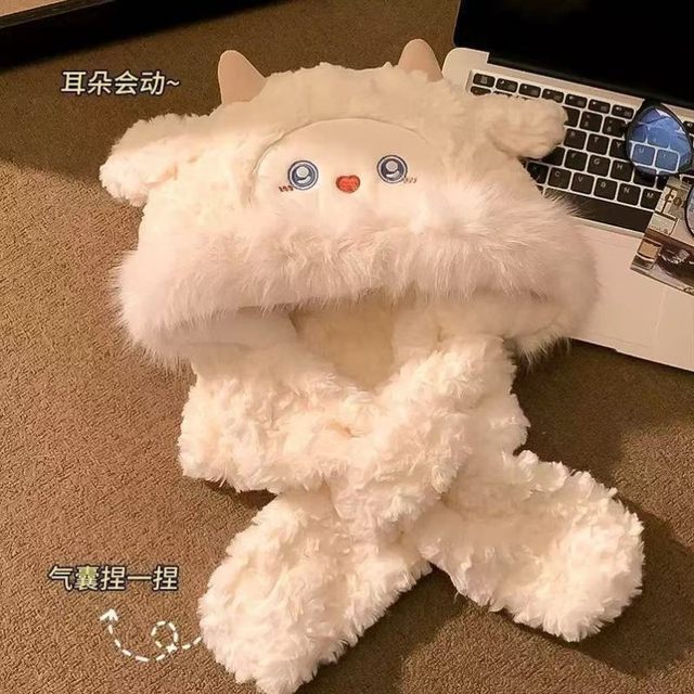 Little Bear Bow Hat for Women, Autumn/Winter 2025 New Style, Cute, Warm, Ear-Protecting, Face-Slimming, Plush Knitted Hat