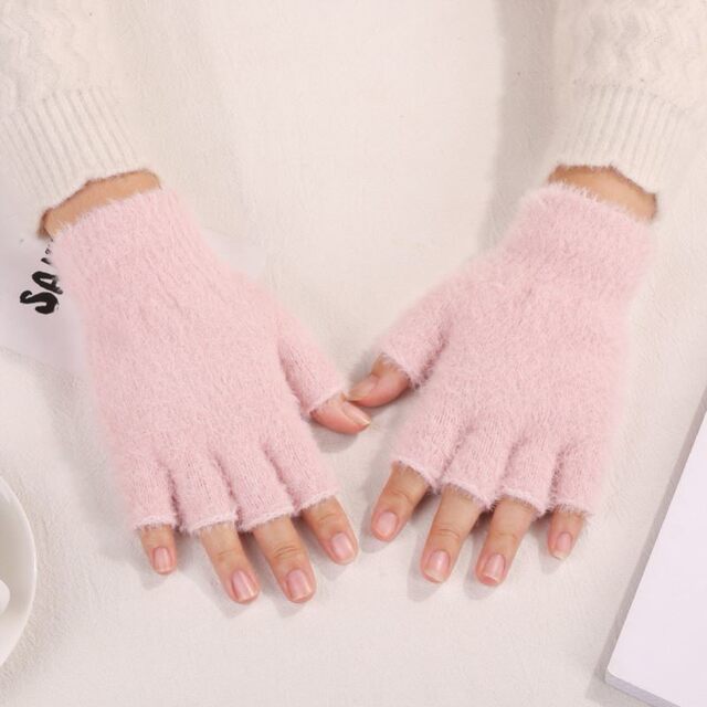 Couple's Student Writing Gloves, Winter Half-Finger Fleece-Lined Thickened Flip-Top Autumn and Winter Knitted Wool Cycling Warm Gloves