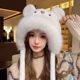 Little Bear Bow Hat for Women, Autumn/Winter 2025 New Style, Cute, Warm, Ear-Protecting, Face-Slimming, Plush Knitted Hat