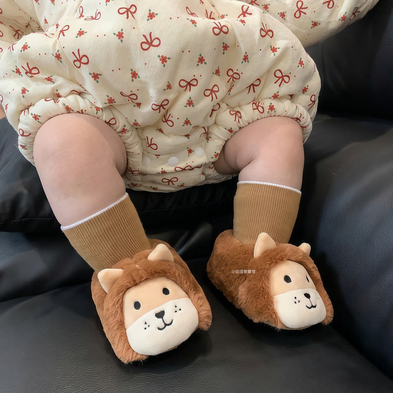 Little Lion Children's Cotton Slippers Baby Shoes Baby Socks Autumn and Winter Soft-Soled Pre-Walking Shoes Newborn Toddler Shoes