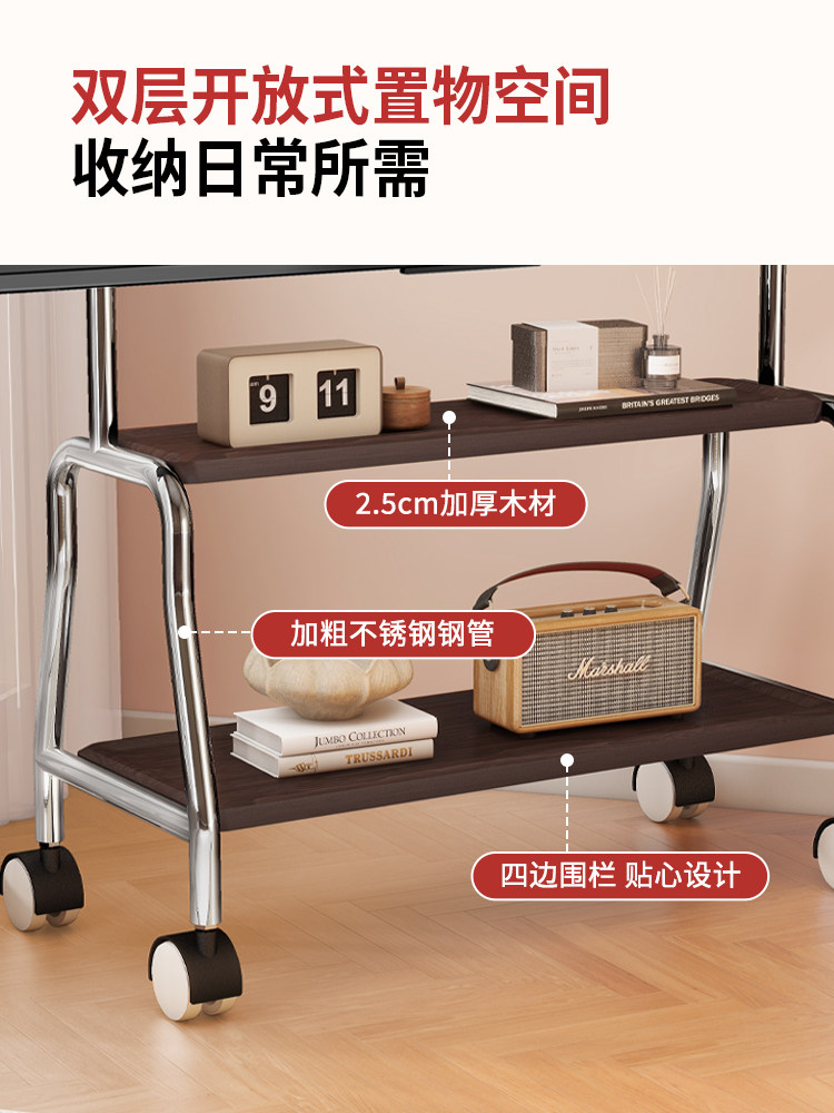 Tv Floor Stand Movable Vertical Stainless Steel Wheeled Cart for Living Room 55/65/ 75inch Universal Mount