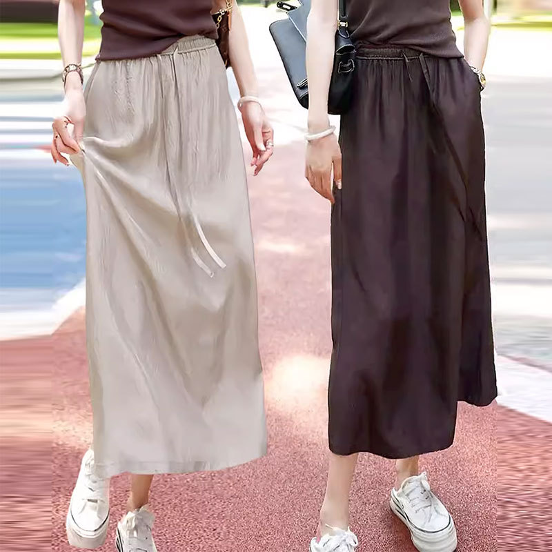 Elegant Acetate Satin Straight Skirt for Women, New Summer Style, Slimming and Drapey, Casual A-Line Long Skirt for Petite Figures Elegant Acetate Satin Straight Skirt for Women, New Summer Style, Slimming and Drapey, Casual A-Line Long Skirt for Petite Figures