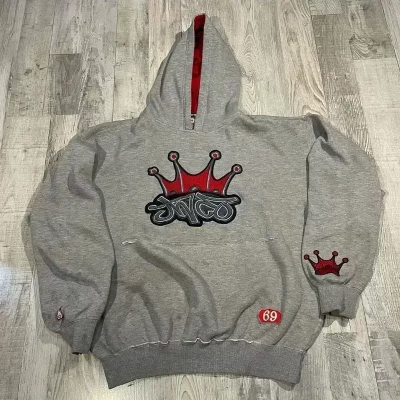 Куртка-худи Zip Hoodie в стиле JNCO Y2K Гарухоку с вышивкой короны