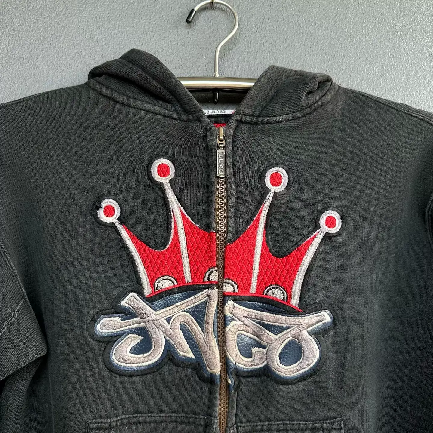 Куртка-худи Zip Hoodie в стиле JNCO Y2K Гарухоку с вышивкой короны
