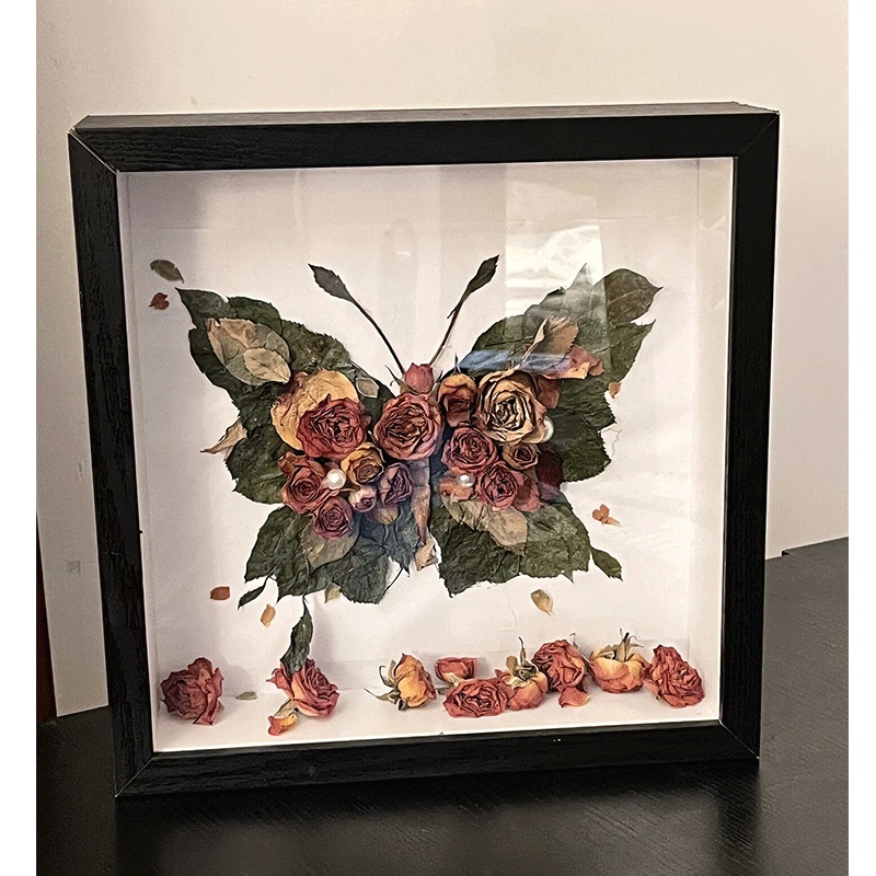 Dried Flower Solid Wood Photo Frame Handmade DIY Material Rose Flower Preservation Three-Dimensional Hollow High-End Decorative Creative Gift