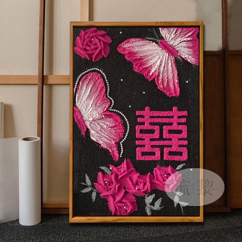 Black Pink Butterfly Festive with new wedding gift DIY digital oil painting by hand Fill color quartz sand creaty painting-Taobao