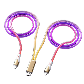 Yixingxing Tesla Dual Type-C One-To-Two Car Charger Cable for Carplay, Mobile Phone Streamer Charger, Two-In-One Splitter, Fast Charging, Luminous Colorful Data Cable, Compatible with Apple, Huawei, USB Interface