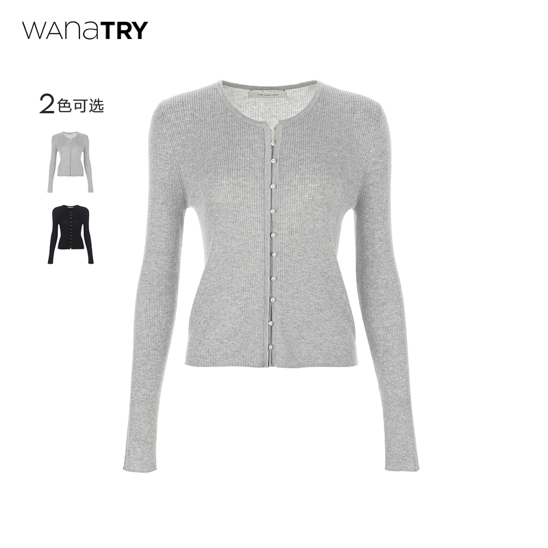 Wana Try Slim-Fit Pearl Button Gold and Silver Thread Thin Top 2026 Autumn New Commuter Style Elegant Knitwear for Women Wana Try Slim-Fit Pearl Button Gold and Silver Thread Thin Top 2026 Autumn New Commuter Style Elegant Knitwear for Women