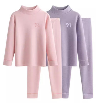 Half-High Collar Thickened Thermal Underwear Set for Girls, Autumn Clothes and Pants, Mid-Neck Brushed Base Layer, Children's Thermal Underwear for Older Girls