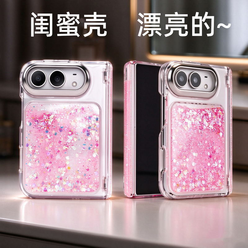 So Beautiful! Suitable for the 2026 New Apple Duo Liquid Sand Case, High-End Trendy Brand Waterfall Flow Phone Case, Personalized iPhone Duo Full-Cover Transparent Case, Light Luxury Gift for Girlfriend