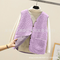 Lamb hair vest womens short style 2023 autumn and winter new Korean style fur integrated vest particle plush